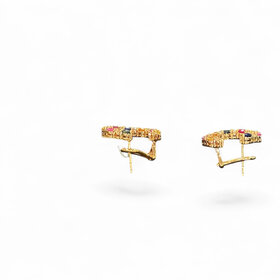 RYAN GEMS INC (Y)18KR 2.90CTW SAPH. MULTI COLOR & .62CTW DIAMOND CIRCLE EARRINGS W/FRENCH BACK