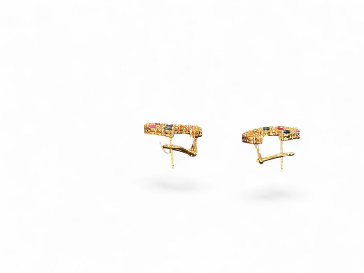 RYAN GEMS INC (Y)18KR 2.90CTW SAPH. MULTI COLOR & .62CTW DIAMOND CIRCLE EARRINGS W/FRENCH BACK