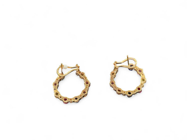 RYAN GEMS INC (Y)18KR 2.90CTW SAPH. MULTI COLOR & .62CTW DIAMOND CIRCLE EARRINGS W/FRENCH BACK