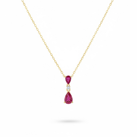 RYAN GEMS INC (Y)14KY .80RU .02DIA 16IN RUBY TEARDROP AND DIAMOND 14K GOLD NECKLACE