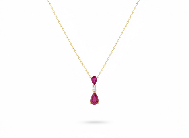 RYAN GEMS INC (Y)14KY .80RU .02DIA 16IN RUBY TEARDROP AND DIAMOND 14K GOLD NECKLACE