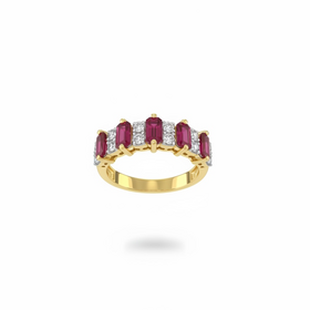 RYAN GEMS INC (Y)14KY 2.25RU .16DIA BAGUETTE RUBIES AND ROUND DIAMONDS SET IN 14K GOLD RING