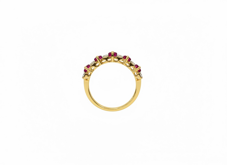 RYAN GEMS INC (Y)14KY 2.25RU .16DIA BAGUETTE RUBIES AND ROUND DIAMONDS SET IN 14K GOLD RING