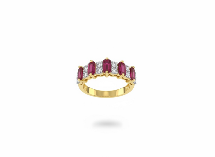RYAN GEMS INC (Y)14KY 2.25RU .16DIA BAGUETTE RUBIES AND ROUND DIAMONDS SET IN 14K GOLD RING