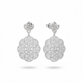 RYAN GEMS INC (Y)14KW 3.0DIA DELICATE LACE DIAMOND DANGLE EARRINGS