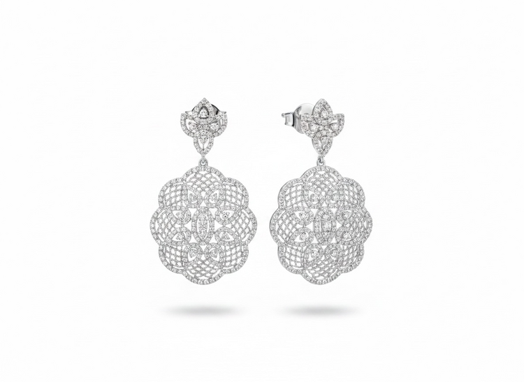 RYAN GEMS INC (Y)14KW 3.0DIA DELICATE LACE DIAMOND DANGLE EARRINGS