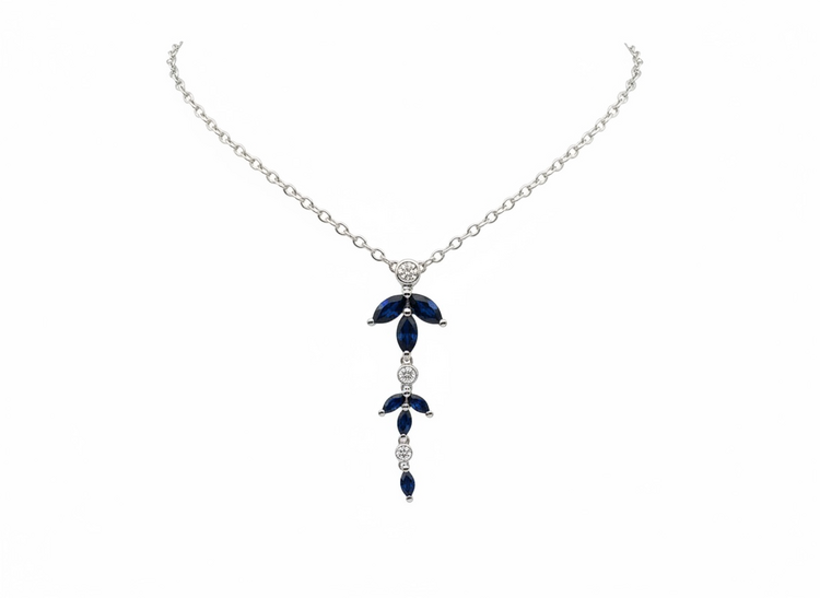 RYAN GEMS INC (Y)14KW 1.53SAP .14DIA DAINTY SAPPHIRE AND DIAMOND NECKLACE