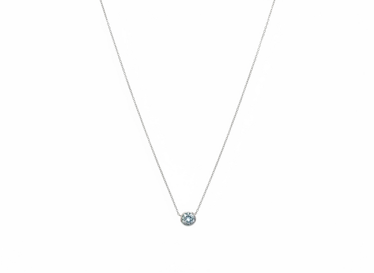 RYAN GEMS INC (Y)14KW .90AQ BEZEL SET AQUAMARINE IN WHITE GOLD NECKLACE WITH DIAMOND CUT CHAIN