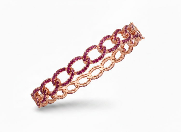 RYAN GEMS INC (R)14KR 9.50RU ROSE GOLD RUBY BRACELET WITH OVAL PATTERN