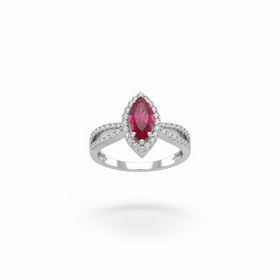 RYAN GEMS INC (R)14KW 1.0RU .40DIA MARQUISE RUBY RING WITH DIAMONDS ON A SPLIT SHANK BAND