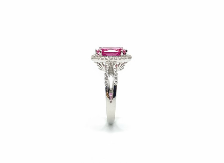 RYAN GEMS INC (R)14KW 1.0RU .40DIA MARQUISE RUBY RING WITH DIAMONDS ON A SPLIT SHANK BAND