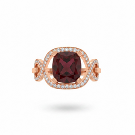 RYAN GEMS INC (Y)14KR 5.0GAR .25DIA TWISTED SPLIT SHANK RING WITH DIAMONDS AND 5 CARAT GARNET CENTER STONE