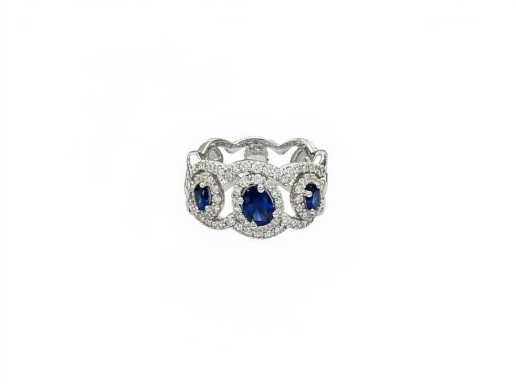RYAN GEMS INC (Y)14KW 1.10CTW SA 0.56CTW DIA NATURAL SAPPHIRE & DIAMOND WIDE OPEN WHITE GOLD BAND