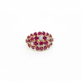 RYAN GEMS INC (Y)14KY 1.50CTW RU .16CTW DIA MULTI RUBY 3 DIAMOND YELLOW GOLD RING