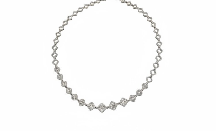 RYAN GEMS INC (Y)14KW 4.87DIA ROUNDED DIAMOND PATTERNED NECKLACE WITH CENTRAL FLORAL MOTFIS