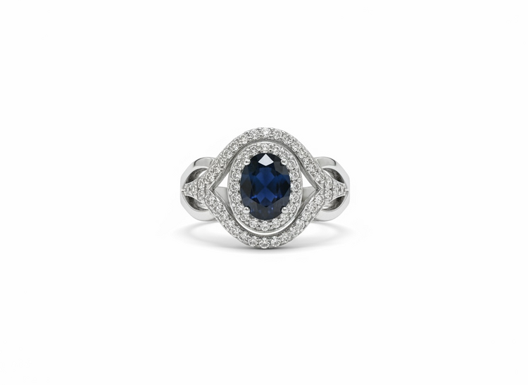 RYAN GEMS INC (R)14KW 1.50CT SAP .40CTW DIA NATURAL BLUE SAPPHIRE WHITE GOLD RING