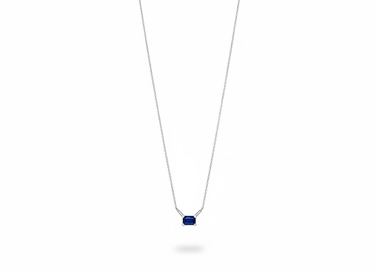RYAN GEMS INC (R)14KW .70SAP .05DIA DIAMOND CUT CHAIN WITH BAGUETTE DIAMONDS AND RECTANGLE SAPPHIRE