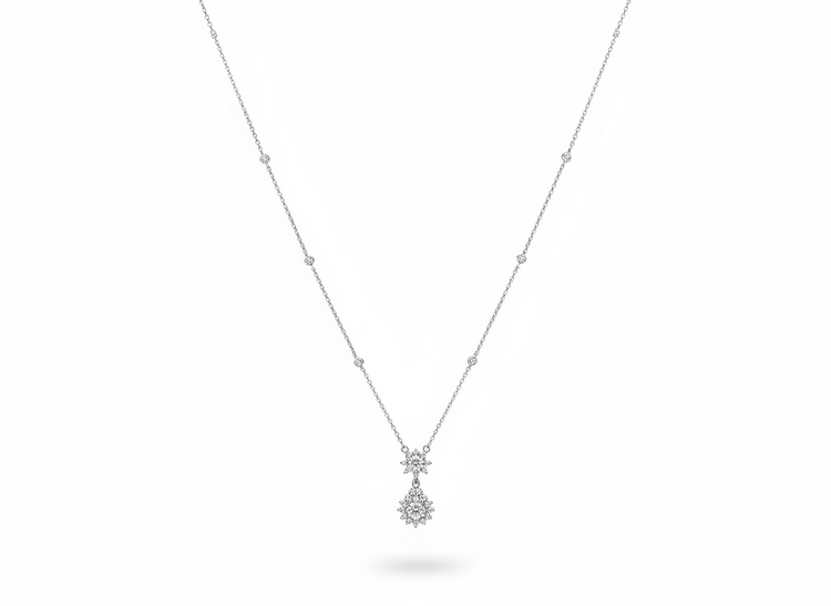 RYAN GEMS INC (Y)14KW .82DIA SNOWFLAKE INSPIRED DIAMOND PENDANT WITH BEVEL SET DIAMONDS ON DIAMOND CUT CHAIN