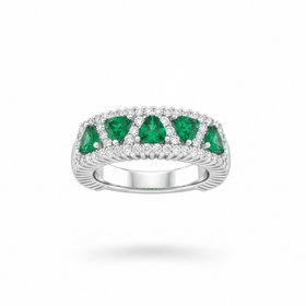 RYAN GEMS INC (R)14KW 2.10EMR .85DIA SEVEN ALTERNATING TRIANGULAR EMERALDS IN A PAVE OF DIAMONDS RING