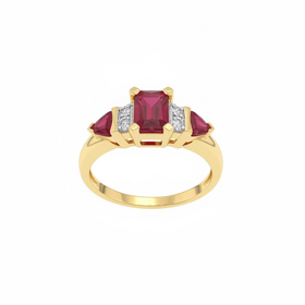 RYAN GEMS INC (R)18KY 1.80RU .20DIA TRI-STONE RUBIES WITH ROUND DIAMOND ACCENTS