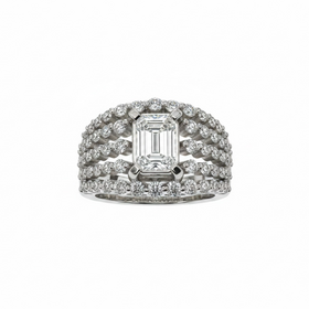 RYAN GEMS INC (Y)14KW 1.65DIA BEADED STYLE DIAMOND RING WITH EMERALD CUT BEVEL SET CENTER DIAMOND