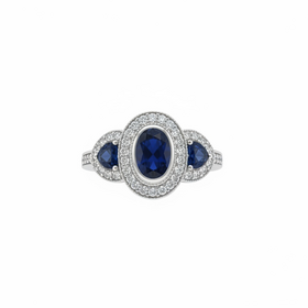RYAN GEMS INC (Y)14KW 1.80SA .59DIA THREE STONE SETTING WITH OVAL AND TRIANGULAR SAPPHIRES ADORNED WITH DIAMONDS