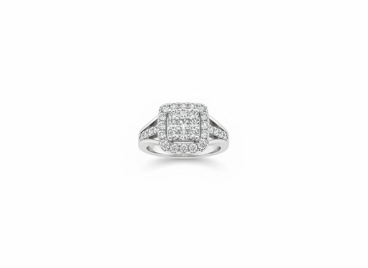 RYAN GEMS INC (R)14KW .91DIA SQUARE CLUSTER RING WITH SPLIT SHANK