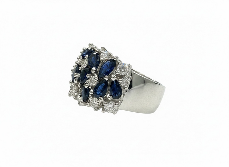 RYAN GEMS INC (Y)14KW 3.20CTW SAPH .87CTW NATURAL DIAMOND & BLUE SAPPHIRE MULTI STONE MULTI SHAPE WIDE WHITE GOLD BAND