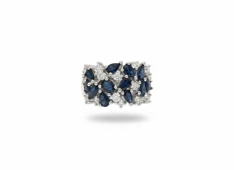 RYAN GEMS INC (Y)14KW 3.20CTW SAPH .87CTW NATURAL DIAMOND & BLUE SAPPHIRE MULTI STONE MULTI SHAPE WIDE WHITE GOLD BAND
