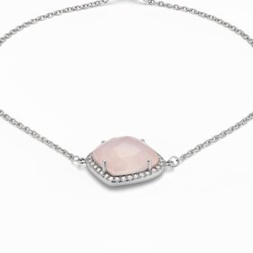 (Y)925 .20DIA ROSE QZ  EASY ADJUSTABLE SILVER BRACELET WITH ROSE QUARTZ CHUNK SURROUNDED BY NATURAL DIAMONDS