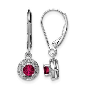 (Y)925 LG .68CTW RUB .007CTW DIA LAB GROWN RUBY & DIAMOND DANGLE STERLING RHODIUMED EARRINGS