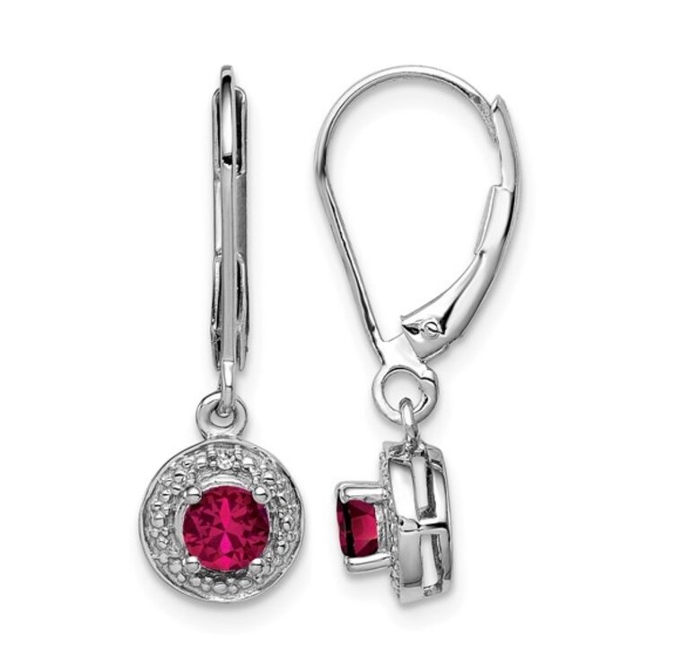 (Y)925 LG .68CTW RUB .007CTW DIA LAB GROWN RUBY & DIAMOND DANGLE STERLING RHODIUMED EARRINGS