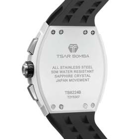 TSAR BOMBA TSAR BOMBA Elemental–TB8224B, Size(unit:mm) 44.8(W)x51.5(H)x14.5(T) Strap Size(unit:mm) 210(L)x26(W) Weight 95 G Bezel Material Bio-ceramic Case Material Bio-ceramic Crystal Material Sapphire Water Resistance 5 ATM/5 BAR Luminous Grade A Movement Seiko/Qu