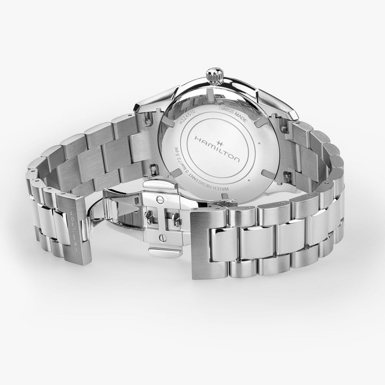 HAMILTON HAMILTON Reference H32461161 Caliber F06.105 Collection Jazzmaster Movement Quartz Case size 40mm Thickness (mm) 7.8 Dial color Blue Lug width 20mm
