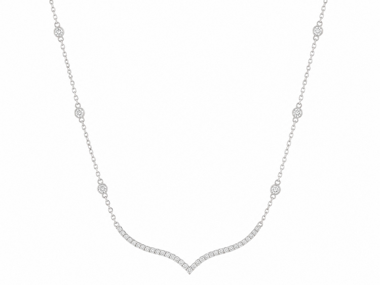 (R)14KW 18” 1.44LG CONTOUR DESIGN PENDANT WITH LAB GROWN DIAMONDS AND BEZEL SET LAB GROWN DIAMONDS ON 18 INCH DIAMOND CUT CHAIN