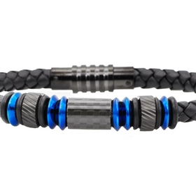 BLACKJACK (Y)BJ CARB  FIB & BLUE STEEL MENS BRACELET