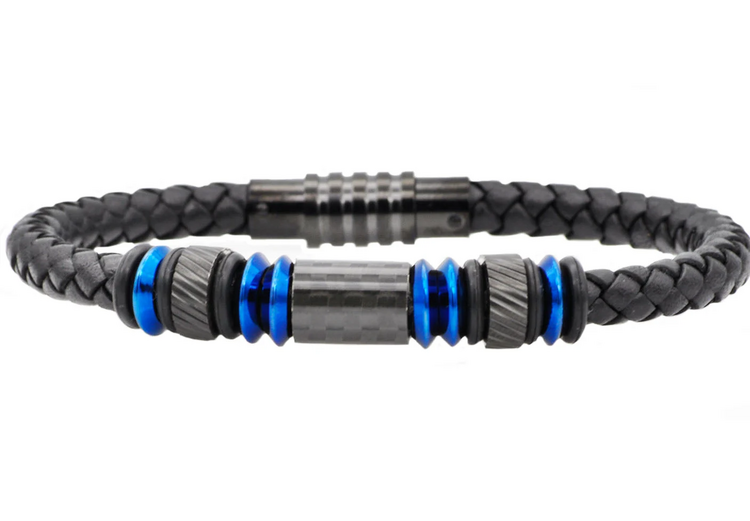 BLACKJACK (Y)BJ CARB  FIB & BLUE STEEL MENS BRACELET