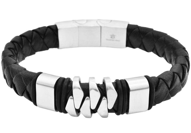BLACKJACK (Y)BJ STEEL & LEATHER MENS BRACELET