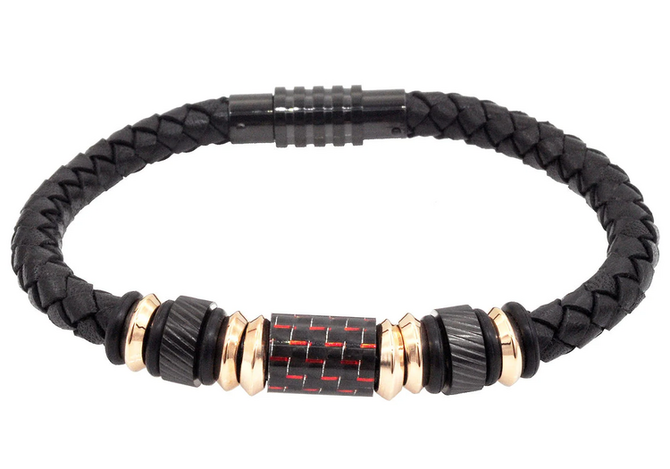 BLACKJACK (Y)BJ CARB FIB & STEEL LEATHER MENS BRACELET