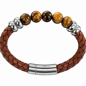 BLACKJACK (Y)BJ TIGER EYE & STAINLESS STEEL WITH LEATHER MENS BRACELET