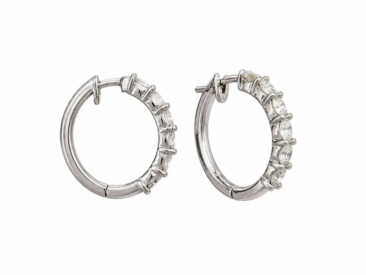 HJ NAMDAR 14KW DIA 0.66 14 ROUND DIAMONDS (G-H/SI) SET INTO 14K WHITE GOLD LOCKING HOOP EARRINGS