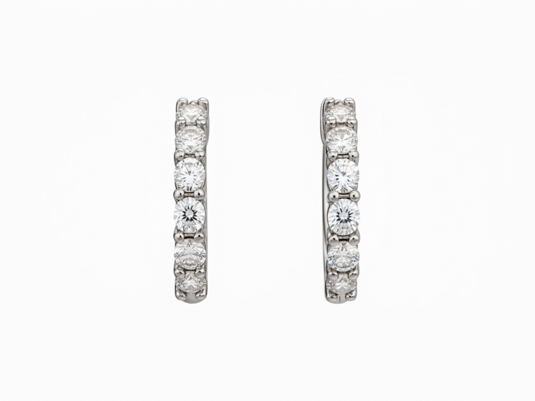 HJ NAMDAR 14KW DIA 0.66 14 ROUND DIAMONDS (G-H/SI) SET INTO 14K WHITE GOLD LOCKING HOOP EARRINGS