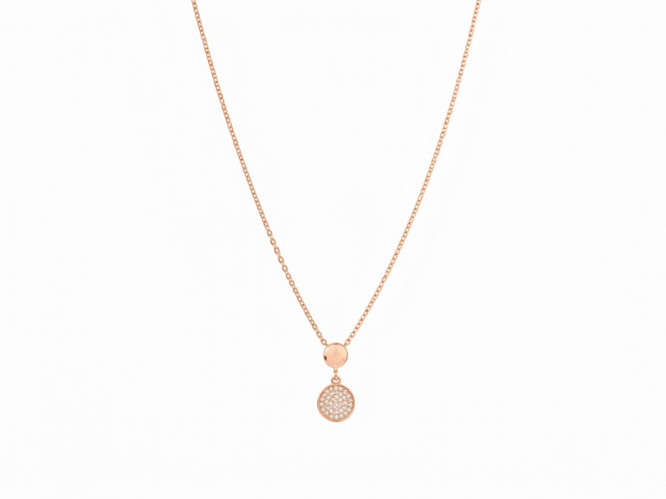 HJ NAMDAR (Y)14K 0.10CT DIAMOND ROUND PENDANT ON ROSE GOLD CHAIN WITH LOBSTER CLASP