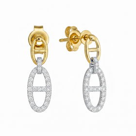 HJ NAMDAR (Y)14KY .54 DIAMOND TWO TONE MARINA LINK DANGLE EARRINGS