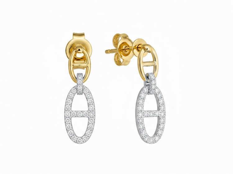 HJ NAMDAR (Y)14KY .54 DIAMOND TWO TONE MARINA LINK DANGLE EARRINGS