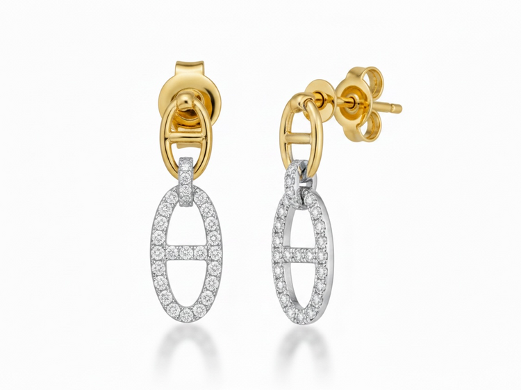 HJ NAMDAR (Y)14KY .54 DIAMOND TWO TONE MARINA LINK DANGLE EARRINGS