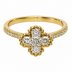 HJ NAMDAR (Y)18KY .58CT DIA BEADED CLOVER SHAPED RING WITH 5 ROUND DIAMONDS (H/SI .58CTW)