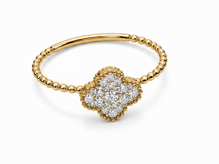 HJ NAMDAR (Y)14K 0.18CTW DIA CLOVER SHAPED DIAMOND (H/SI 0.18CTW) RING IN 14KYG