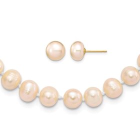 (Y)FW STUD & NECK PINK PEARL STRAND FRESHWATER PEARL SET