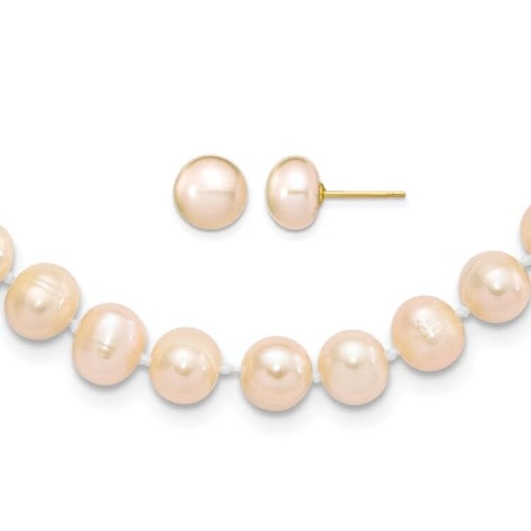 (Y)FW STUD & NECK PINK PEARL STRAND FRESHWATER PEARL SET